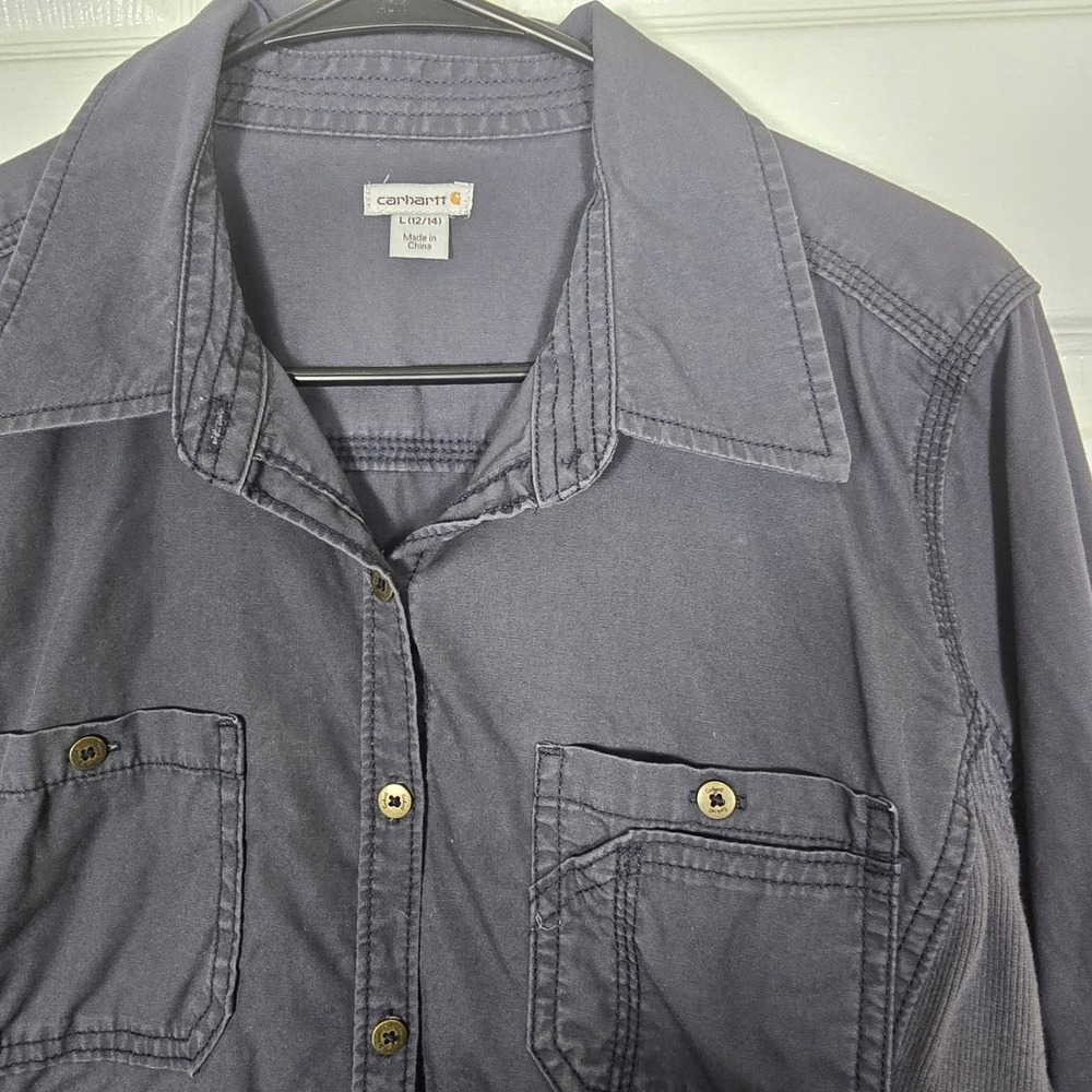 Carhartt Women's Large 12/14 Gray Cotton Long Sleeve Button Down Shirt 101108